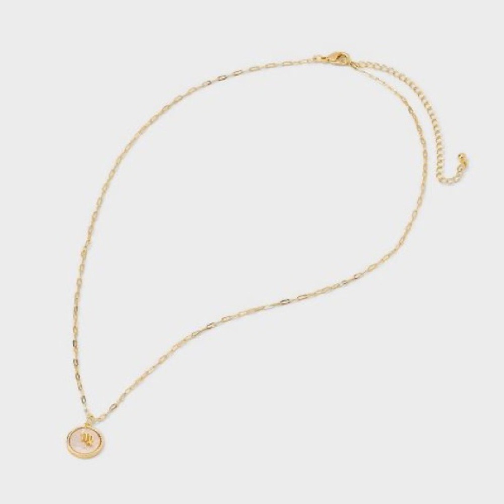 Beloved + Inspired 14K Gold Dipped Mother of Pearl Zodiac Pendant Necklace - NWT - Picture 2 of 6
